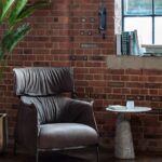 Natural Full Grain Aniline Leather Developing Patina Blue Armchair with footrest