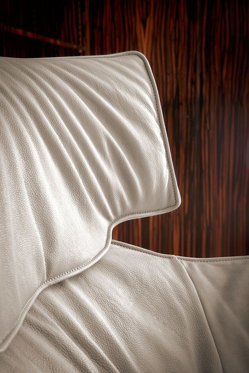 Natural Full Grain Aniline Leather Developing Patina Blue Armchair with footrest