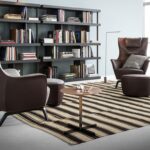 Blue Lounge Chair with Solid Wood Base Premium Leather Upholstery and Adjustable Headrest