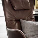 Blue Lounge Chair with Solid Wood Base Premium Leather Upholstery and Adjustable Headrest