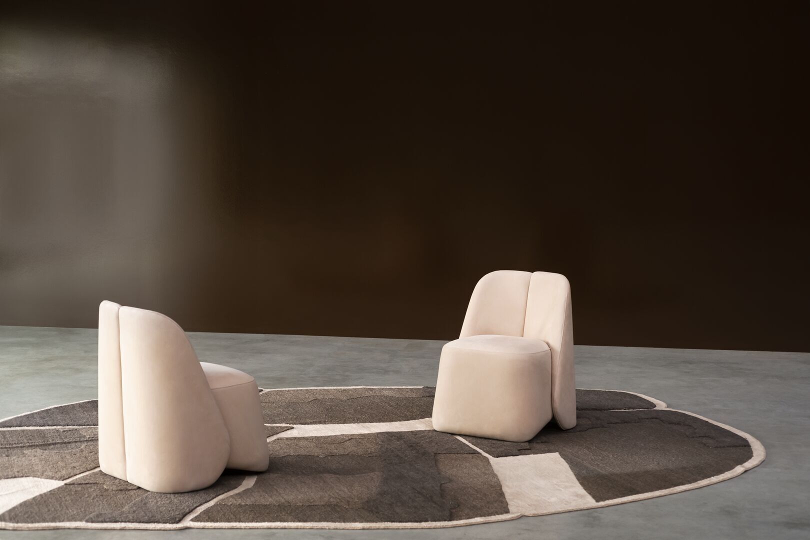 Cozy Beige Curved Back Accent Chair Plush Upholstered Modern Lounge Seat