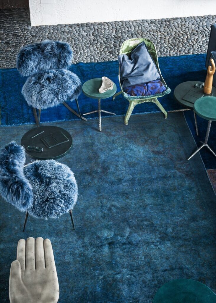 Soft Blue Fluffy Wool Accent Chair with Sleek Metal Legs Modern Stylish Seat