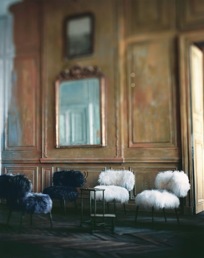 Fluffy White Curved Back Accent Chair with Metal Hairpin Legs