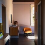 Olive Green Curved Back Suede Accent Chair with Black Wooden Legs