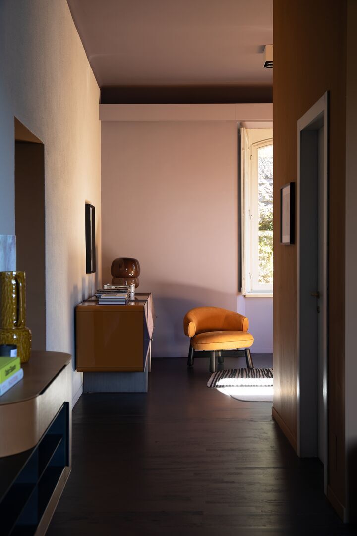 Olive Green Curved Back Suede Accent Chair with Black Wooden Legs