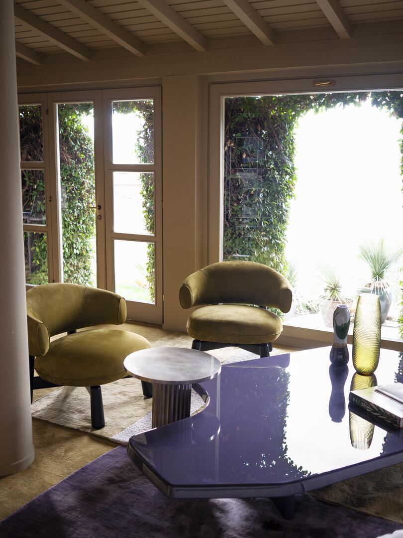 Olive Green Curved Back Suede Accent Chair with Black Wooden Legs