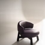 Olive Green Curved Back Suede Accent Chair with Black Wooden Legs