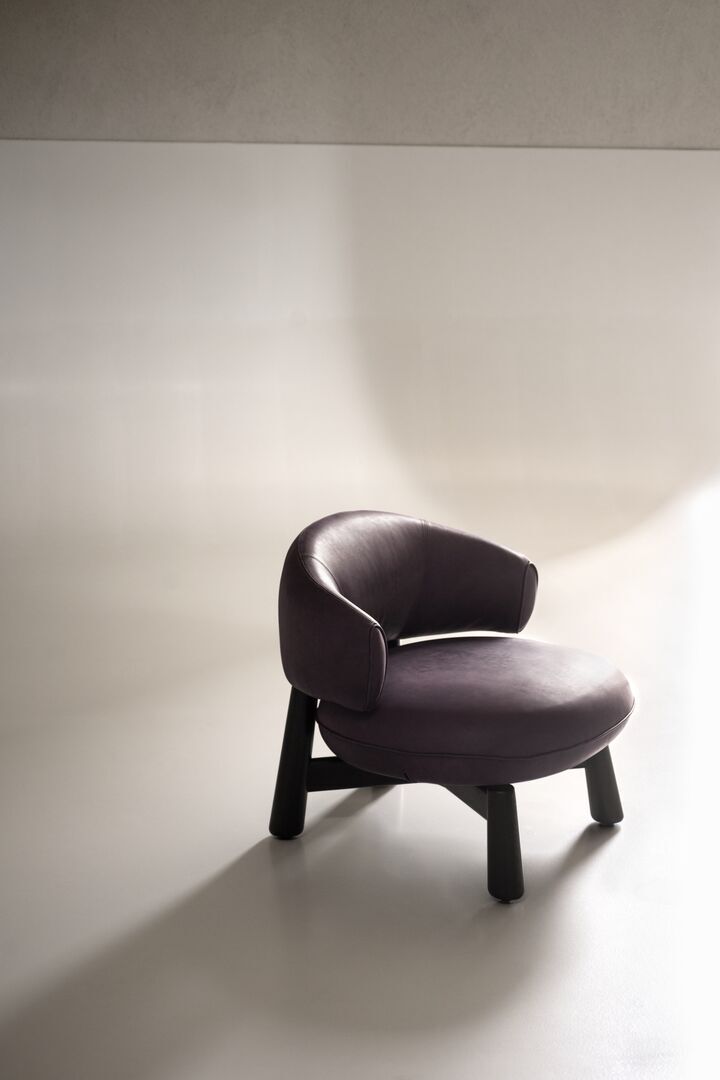 Olive Green Curved Back Suede Accent Chair with Black Wooden Legs