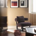 Warm Tan Suede Accent Chair with Rounded Arms and Bold Black Frame Modern Comfy Seat