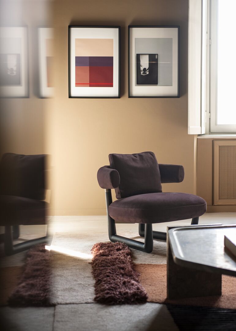 Warm Tan Suede Accent Chair with Rounded Arms and Bold Black Frame Modern Comfy Seat
