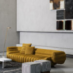 Sculptural Deconstructed Leather Sofa with Floating Elements and Artistic Quilting