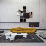 Sculptural Deconstructed Leather Sofa with Floating Elements and Artistic Quilting