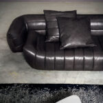 Sculptural Deconstructed Leather Sofa with Floating Elements and Artistic Quilting