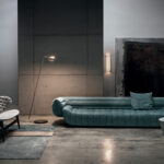 Sculptural Deconstructed Leather Sofa with Floating Elements and Artistic Quilting