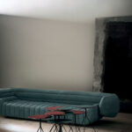 Sculptural Deconstructed Leather Sofa with Floating Elements and Artistic Quilting