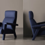 Navy Blue Fabric Accent Chair with High Back & Angled Wooden Legs