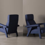 Navy Blue Fabric Accent Chair with High Back & Angled Wooden Legs