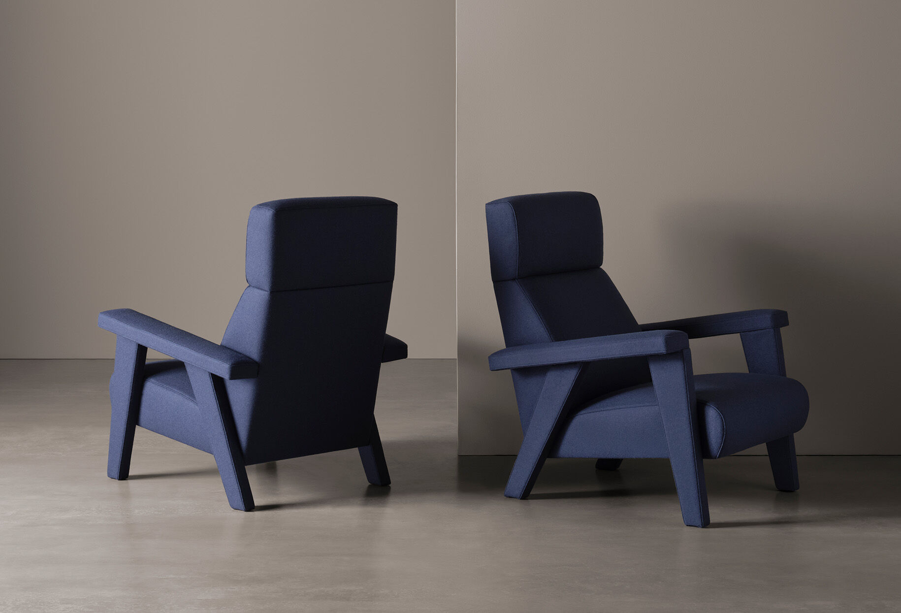 Navy Blue Fabric Accent Chair with High Back & Angled Wooden Legs