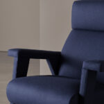 Navy Blue Fabric Accent Chair with High Back & Angled Wooden Legs