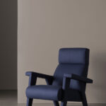 Navy Blue Fabric Accent Chair with High Back & Angled Wooden Legs