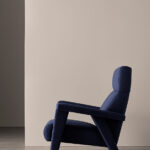 Navy Blue Fabric Accent Chair with High Back & Angled Wooden Legs
