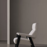 Navy Blue Fabric Accent Chair with High Back & Angled Wooden Legs