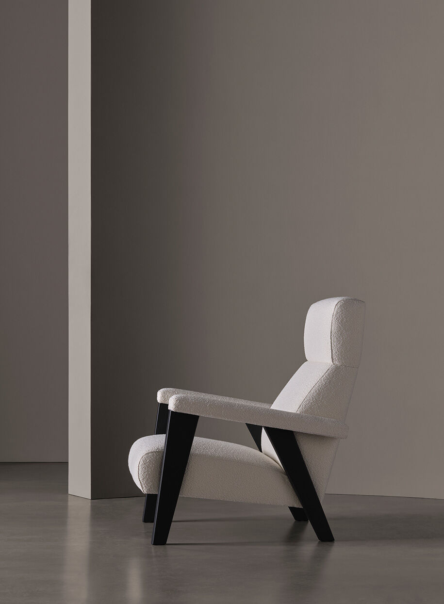 Navy Blue Fabric Accent Chair with High Back & Angled Wooden Legs