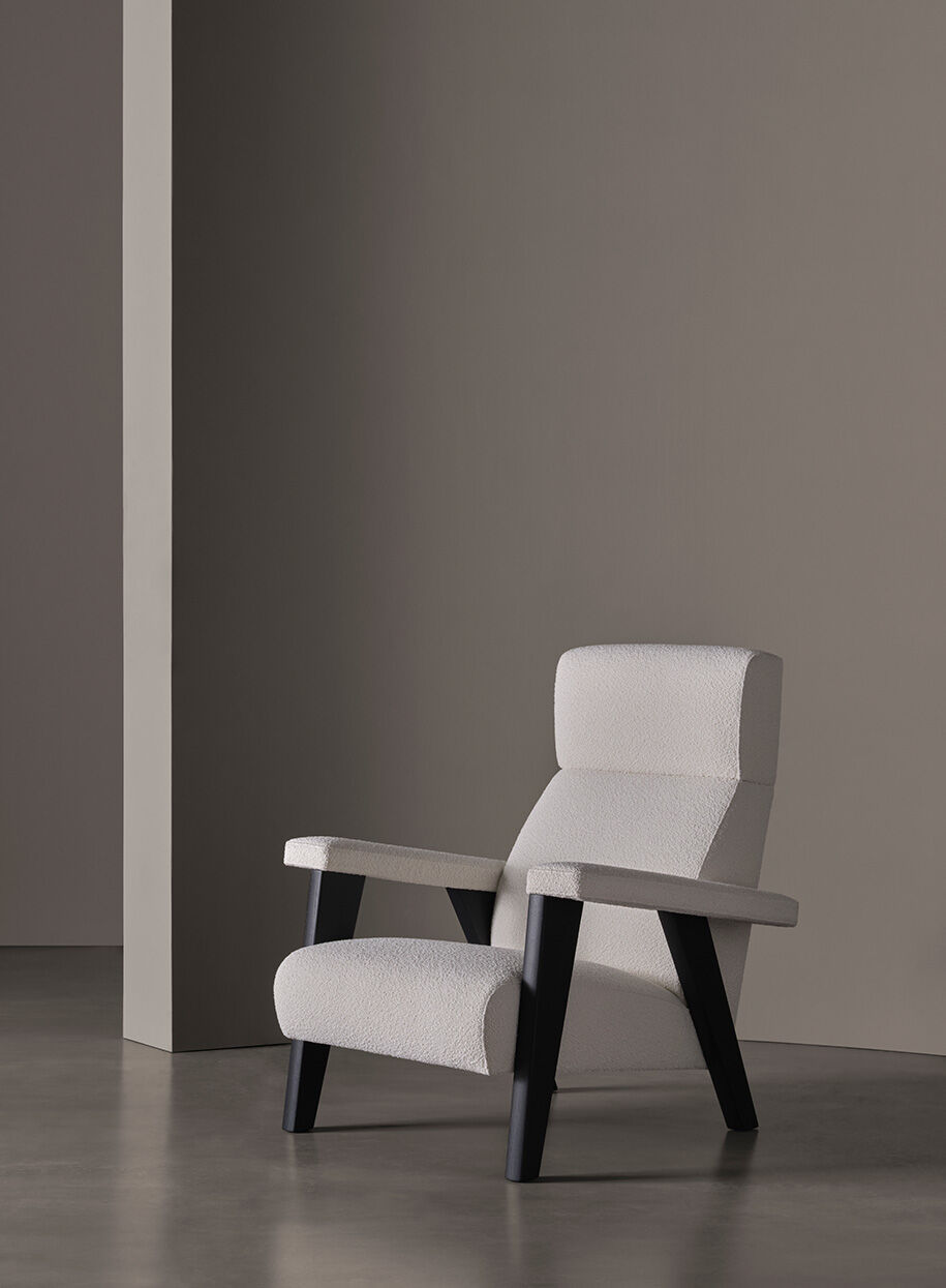 Navy Blue Fabric Accent Chair with High Back & Angled Wooden Legs