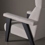 Navy Blue Fabric Accent Chair with High Back & Angled Wooden Legs