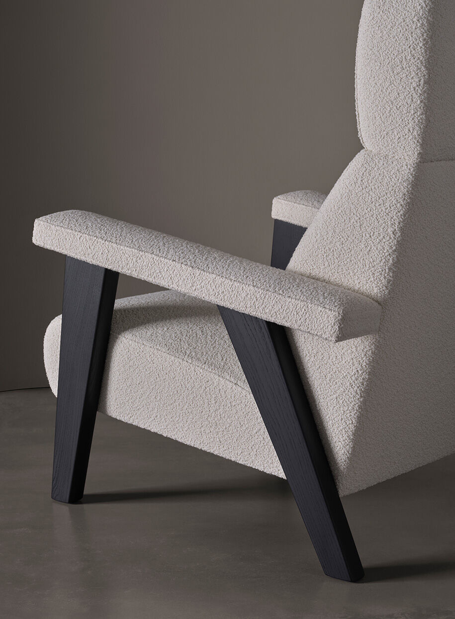 Navy Blue Fabric Accent Chair with High Back & Angled Wooden Legs