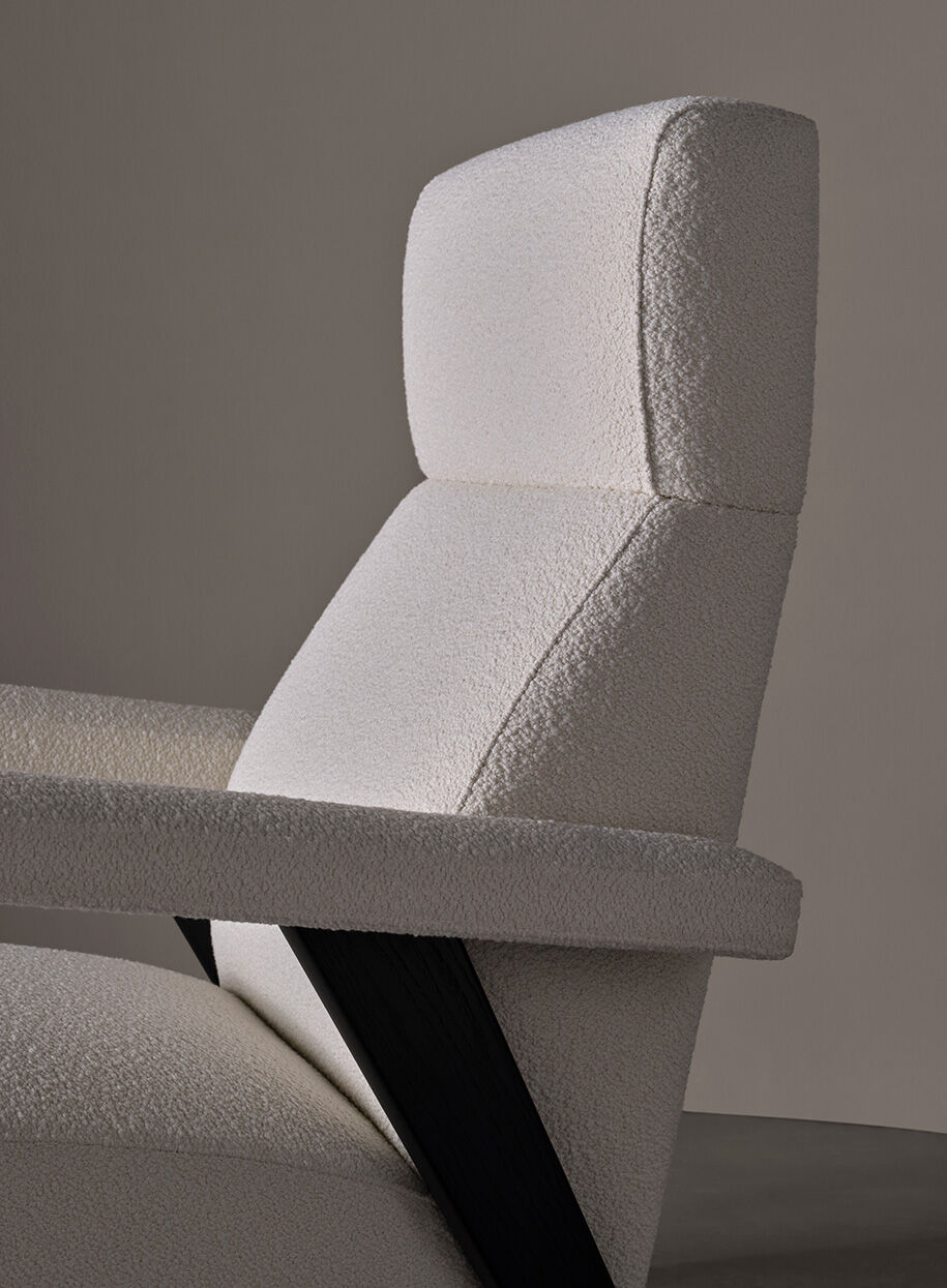 Navy Blue Fabric Accent Chair with High Back & Angled Wooden Legs