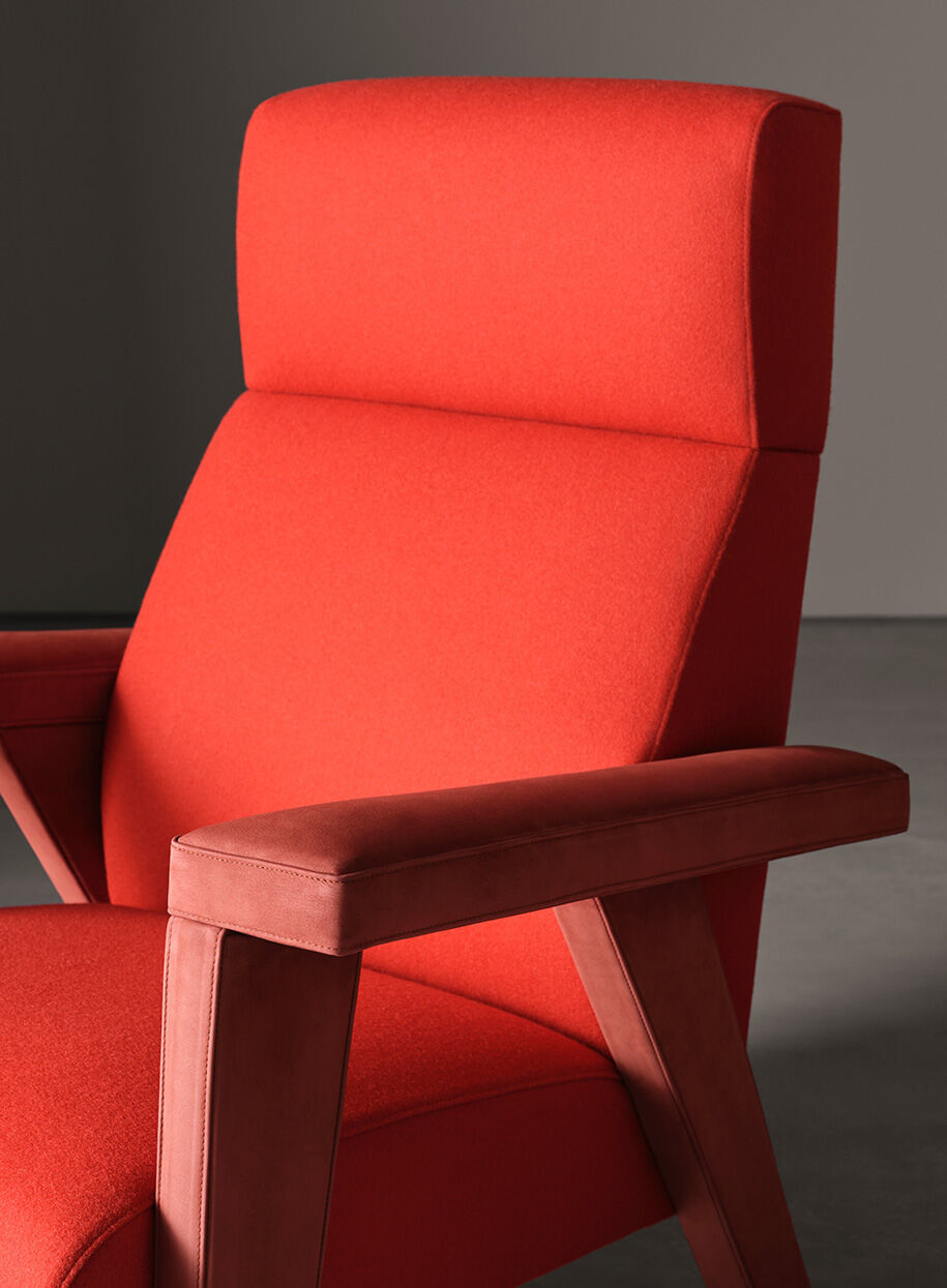 Navy Blue Fabric Accent Chair with High Back & Angled Wooden Legs