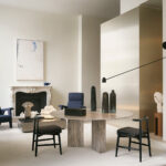 Navy Blue Fabric Accent Chair with High Back & Angled Wooden Legs