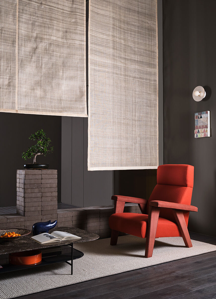 Navy Blue Fabric Accent Chair with High Back & Angled Wooden Legs