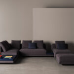 Modular Sofa System Geometric Design Integrated Side Tables Premium Upholstery