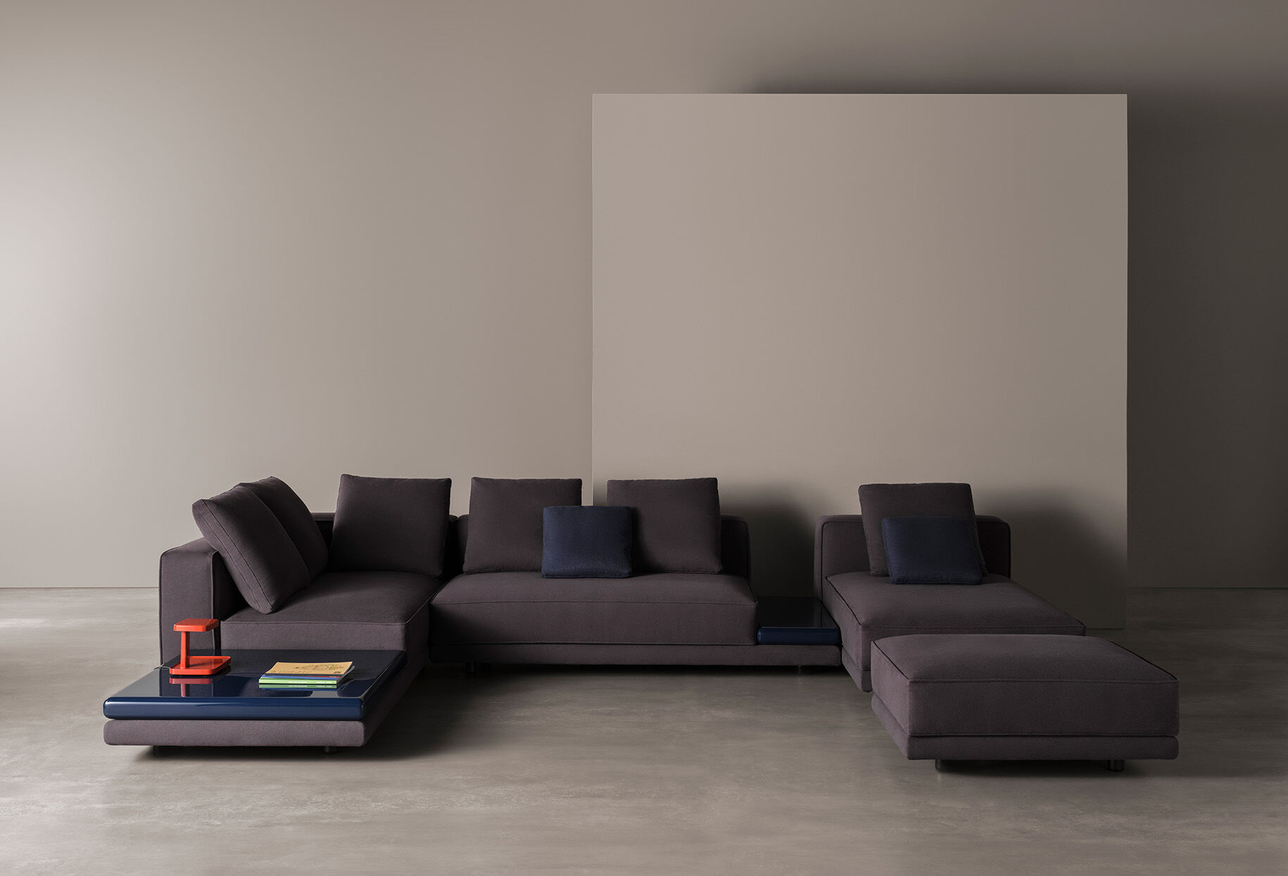 Modular Sofa System Geometric Design Integrated Side Tables Premium Upholstery