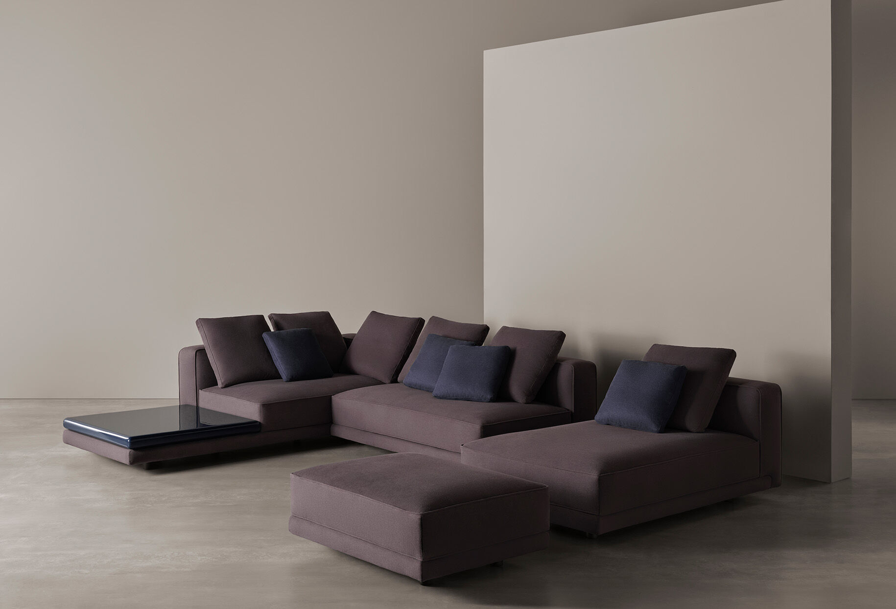 Modular Sofa System Geometric Design Integrated Side Tables Premium Upholstery