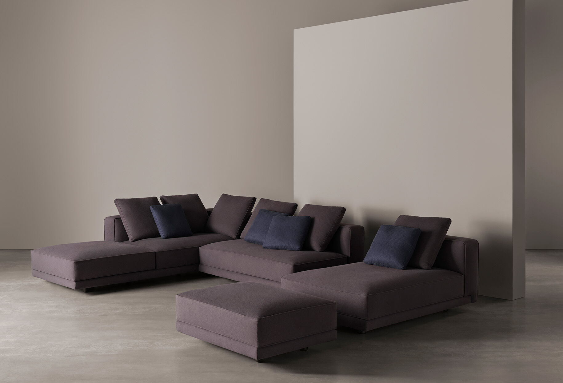 Modular Sofa System Geometric Design Integrated Side Tables Premium Upholstery