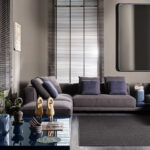 Modular Sofa System Geometric Design Integrated Side Tables Premium Upholstery