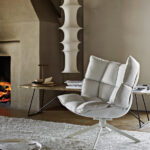 Soft Plush Wingback Swivel Armchair with Wood Base