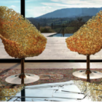 Luxury Gilded Wire Mesh Pedestal Accent Chair Modern Artistic Sculptural Design