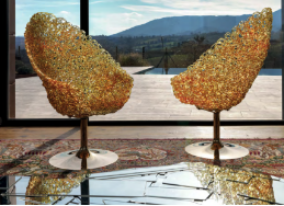 Luxury Gilded Wire Mesh Pedestal Accent Chair Modern Artistic Sculptural Design