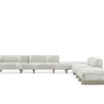 Luxury Modular Sofa Curved Wood Base Brass Accents Goose Down Cushions