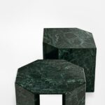 Beige Modern Travertine Hexagonal Side Tables Minimalist Stone Accent Pieces