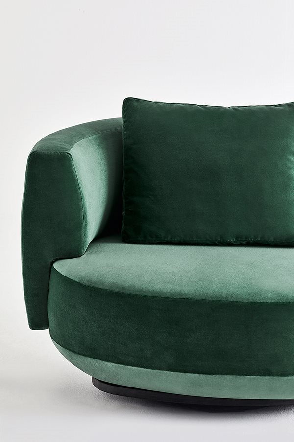 Emerald Velvet Swivel Accent Chair with Lumbar Pillow Modern Curved Design