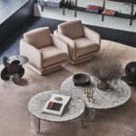 Plush Upholstered Swivel Armchair Beige Fabric Modern Compact Accent Chair