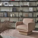 Plush Upholstered Swivel Armchair Beige Fabric Modern Compact Accent Chair