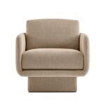 Plush Upholstered Swivel Armchair Beige Fabric Modern Compact Accent Chair