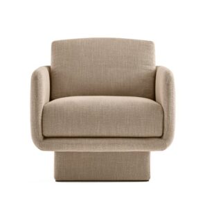 Plush Upholstered Swivel Armchair Beige Fabric Modern Compact Accent Chair