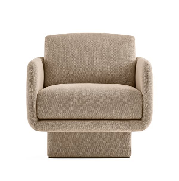 Plush Upholstered Swivel Armchair Beige Fabric Modern Compact Accent Chair